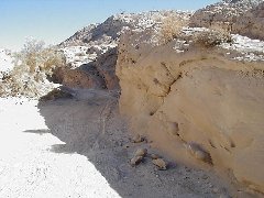 note old rockfall, ahead on left